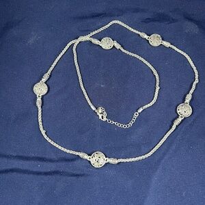 Silver Tone Station Necklace Filigree Versatile Long Chain Bohemian Vintage